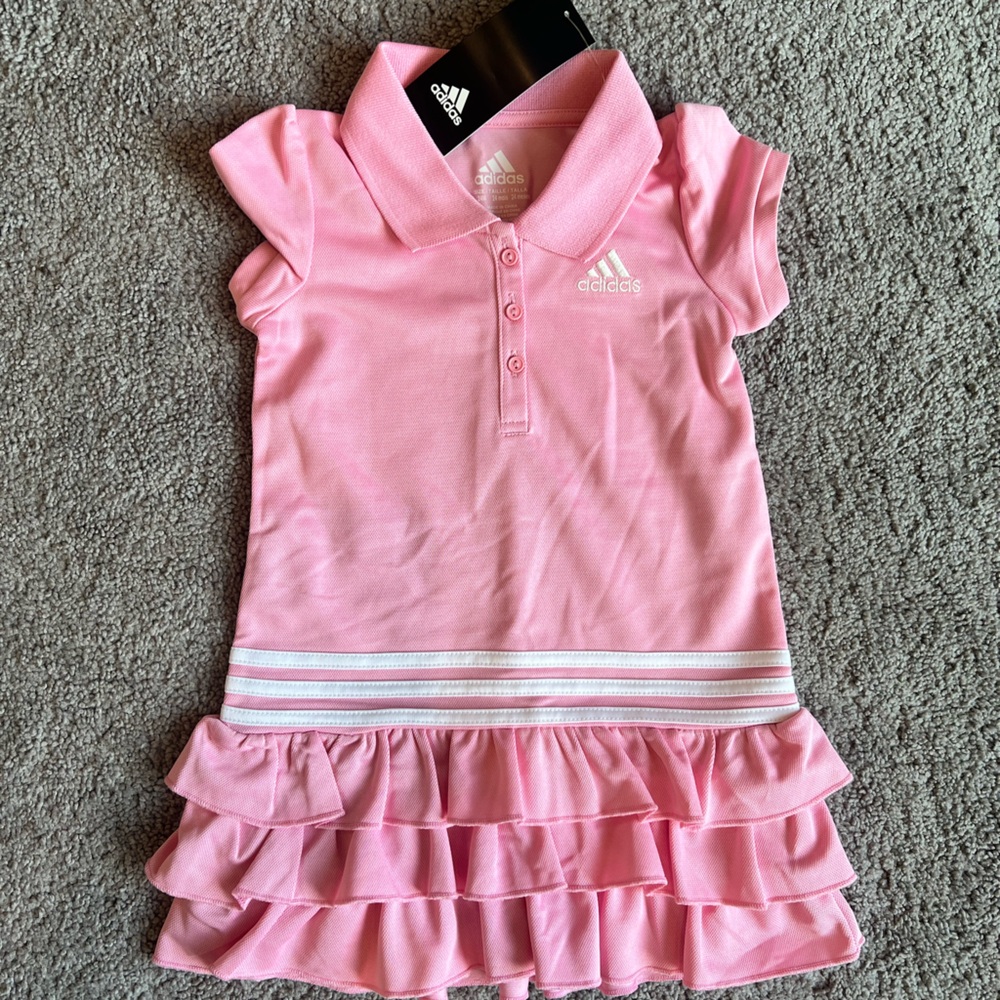 Adidas Kids Pink Polo Dress with Ruffle Hem